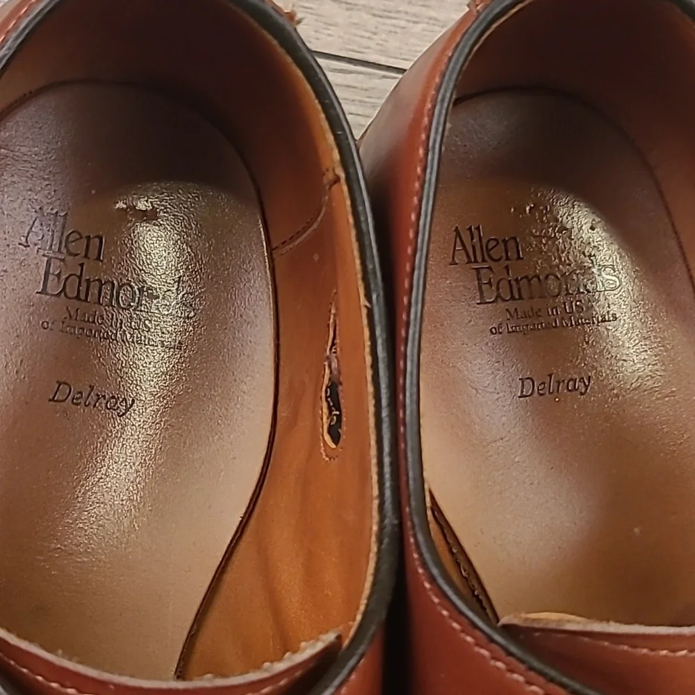 ALLEN EDMONDS Delray Tan Brown Oxfords Sz‎ 10 3E Split Toe Mens Dress Shoes